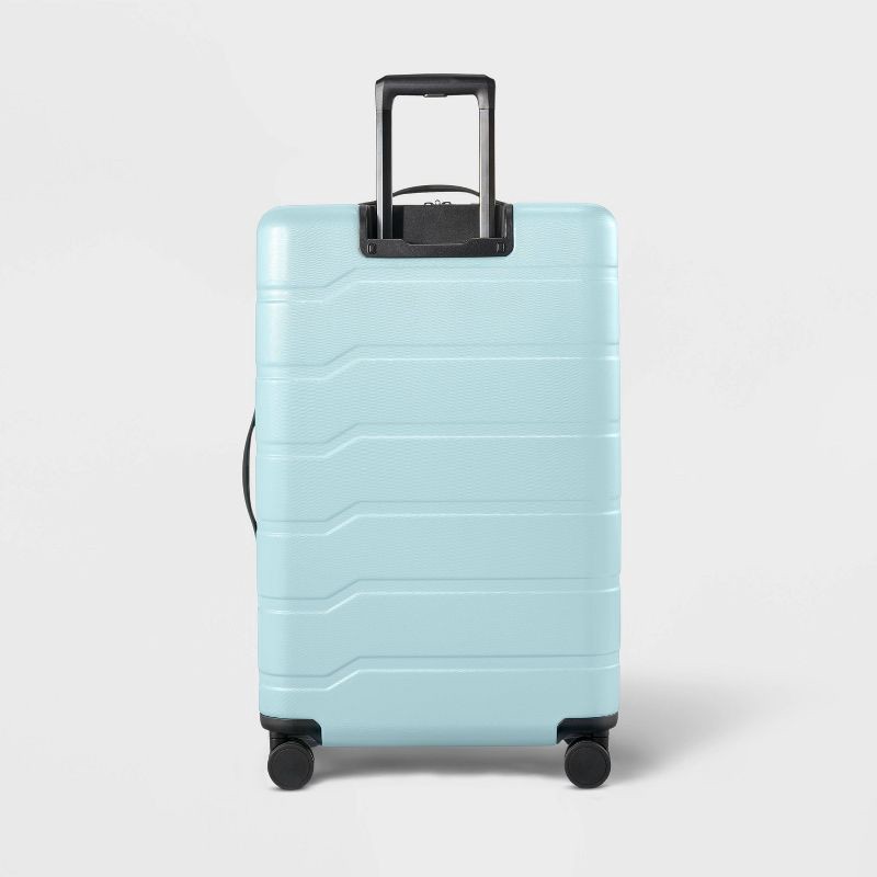 slide 3 of 6, Hardside Large Checked Suitcase Muddy Aqua - Open Story™, 1 ct