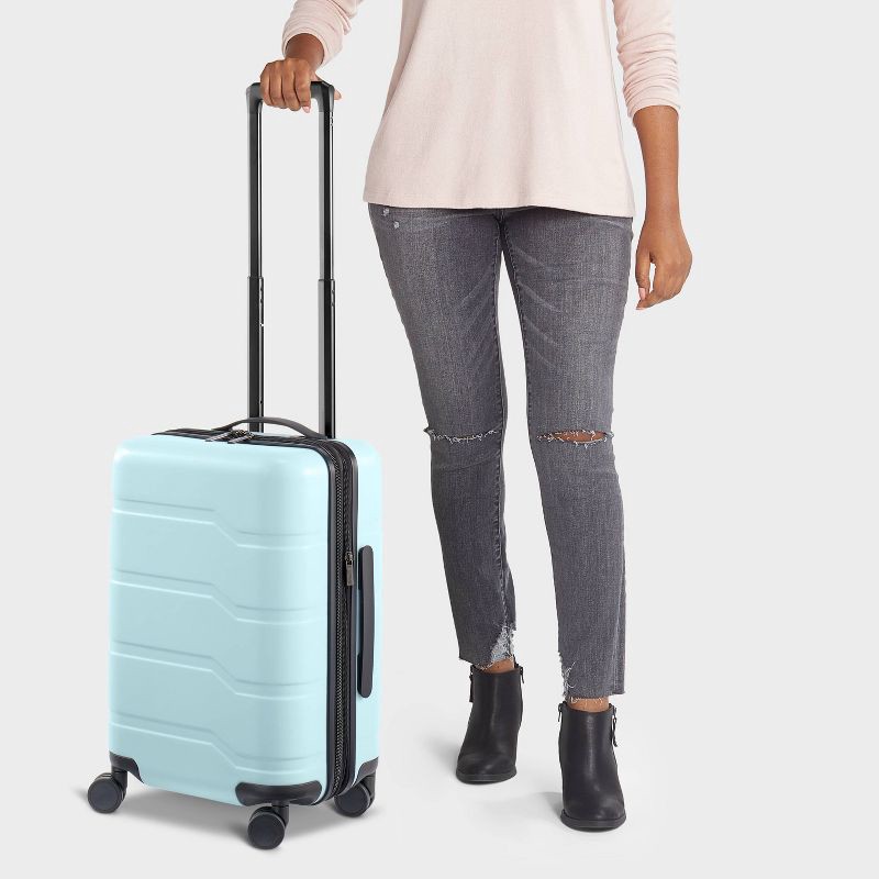 slide 2 of 6, Hardside Carry On Suitcase Muddy Aqua - Open Story™, 1 ct