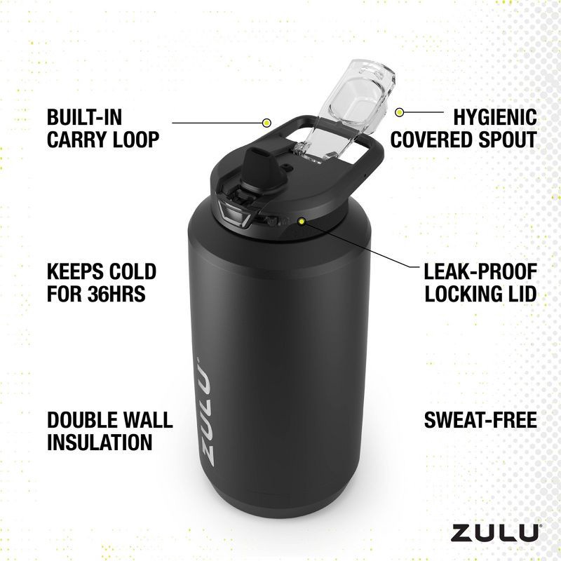 slide 5 of 7, Zulu Goals 64oz Half Gallon Stainless Steel Jug - Black, 64 oz