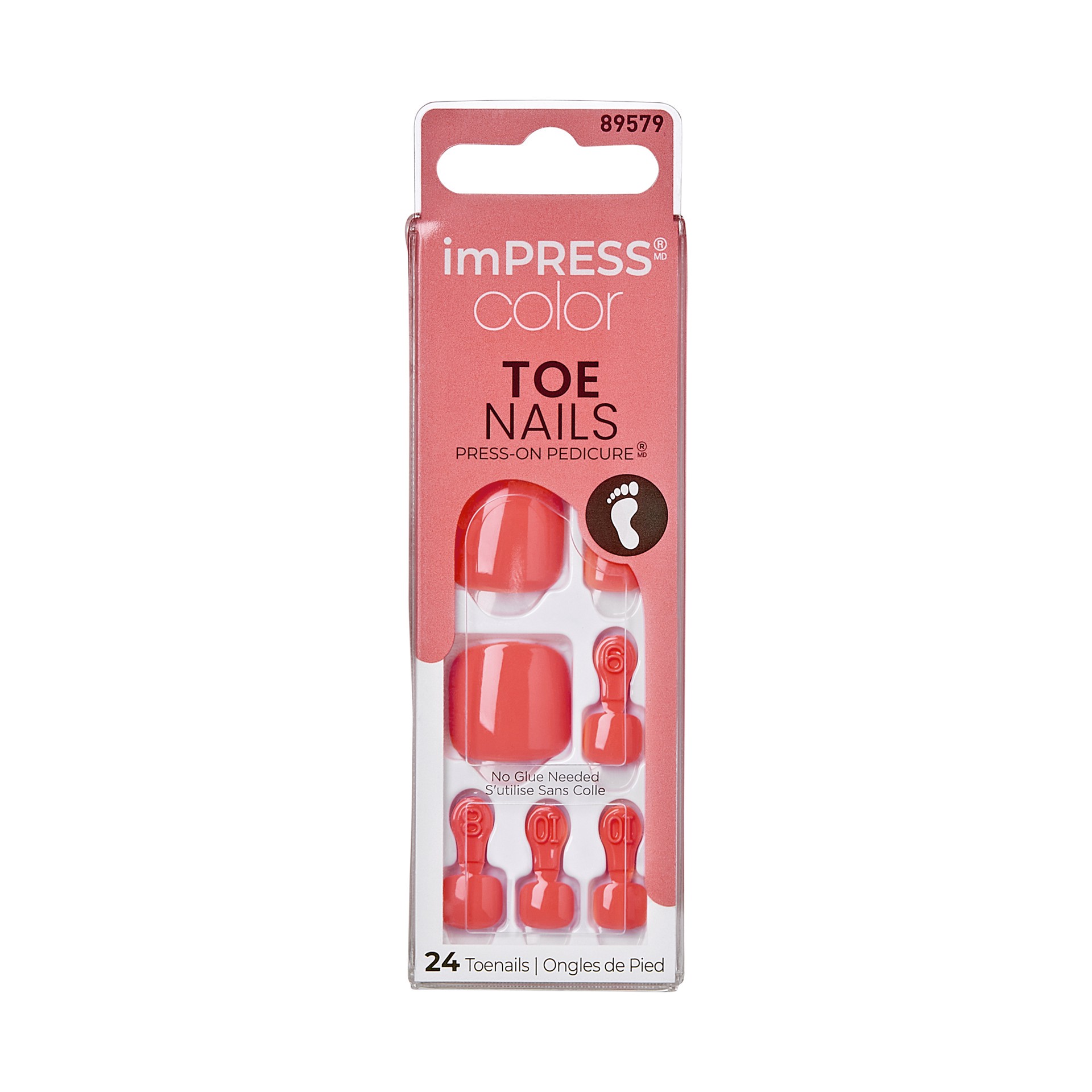 slide 1 of 5, imPRESS KISS imPRESS Color Square Press-On Toenails, Neon Orange, 24 Pieces, 28 pc