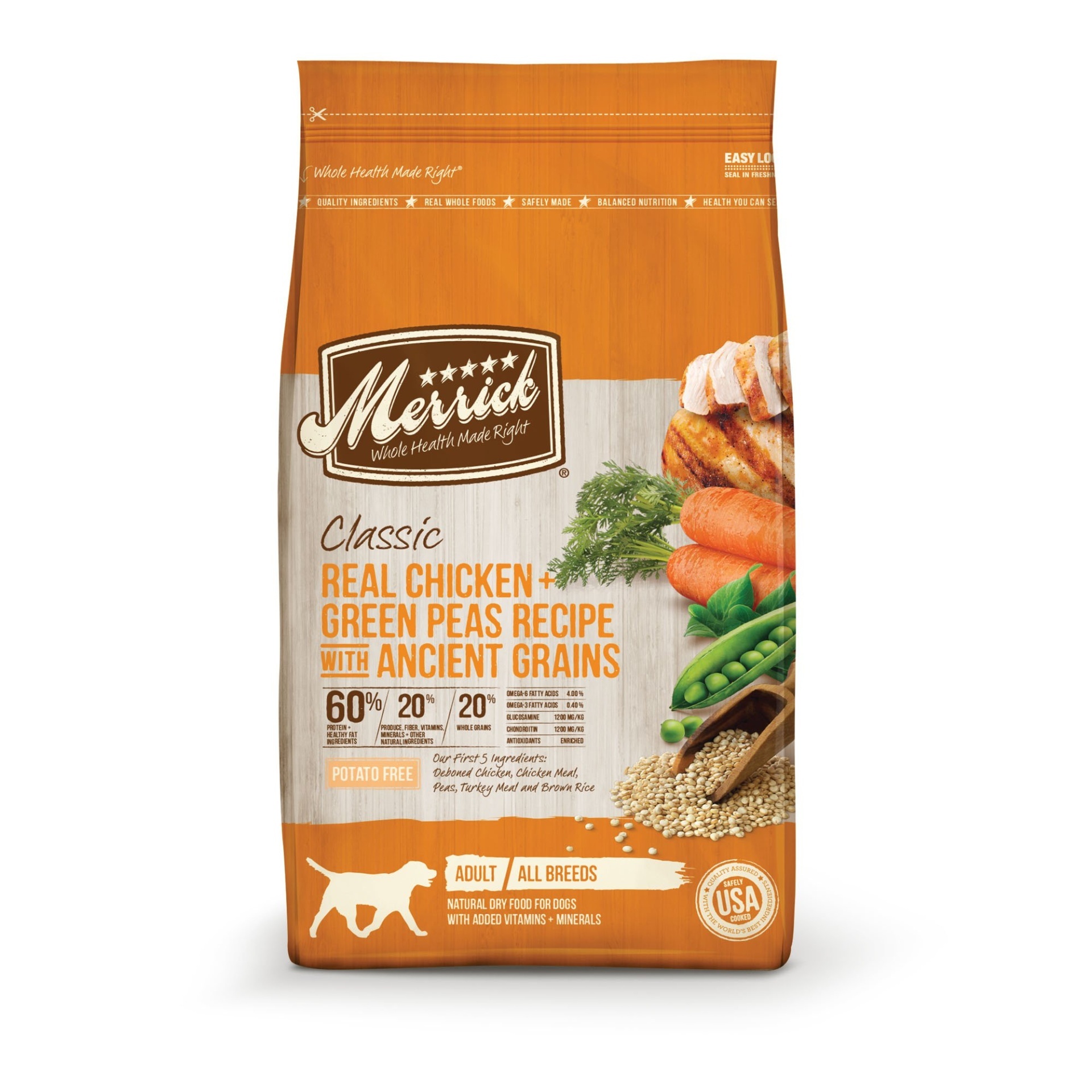slide 1 of 1, Merrick Classic Real Chicken + Green Peas with Ancient Grains Dry Dog Food, 4 lb