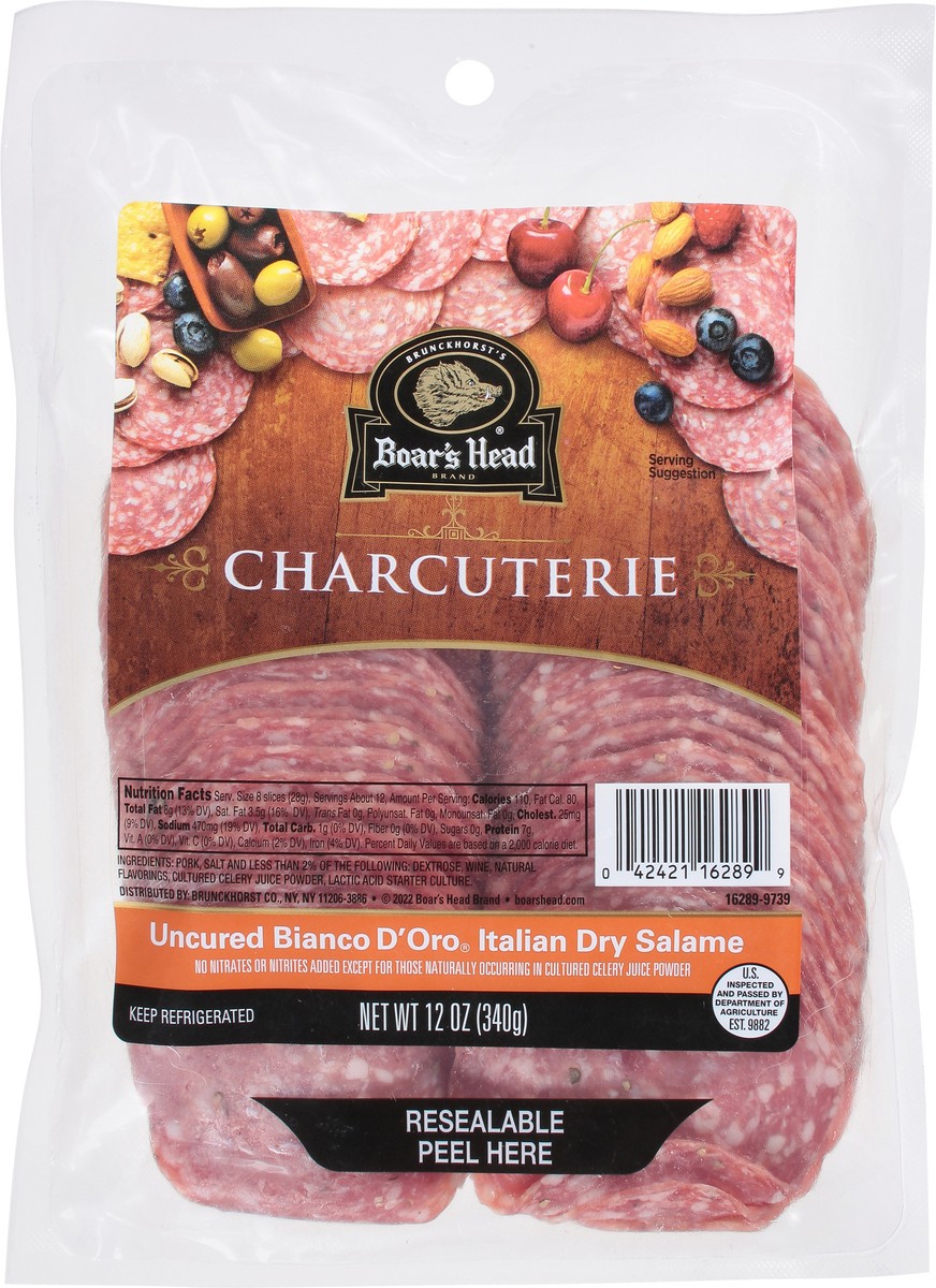 slide 4 of 9, Boar's Head Uncured Bianco D'Oro Italian Dry Salame, 12 oz