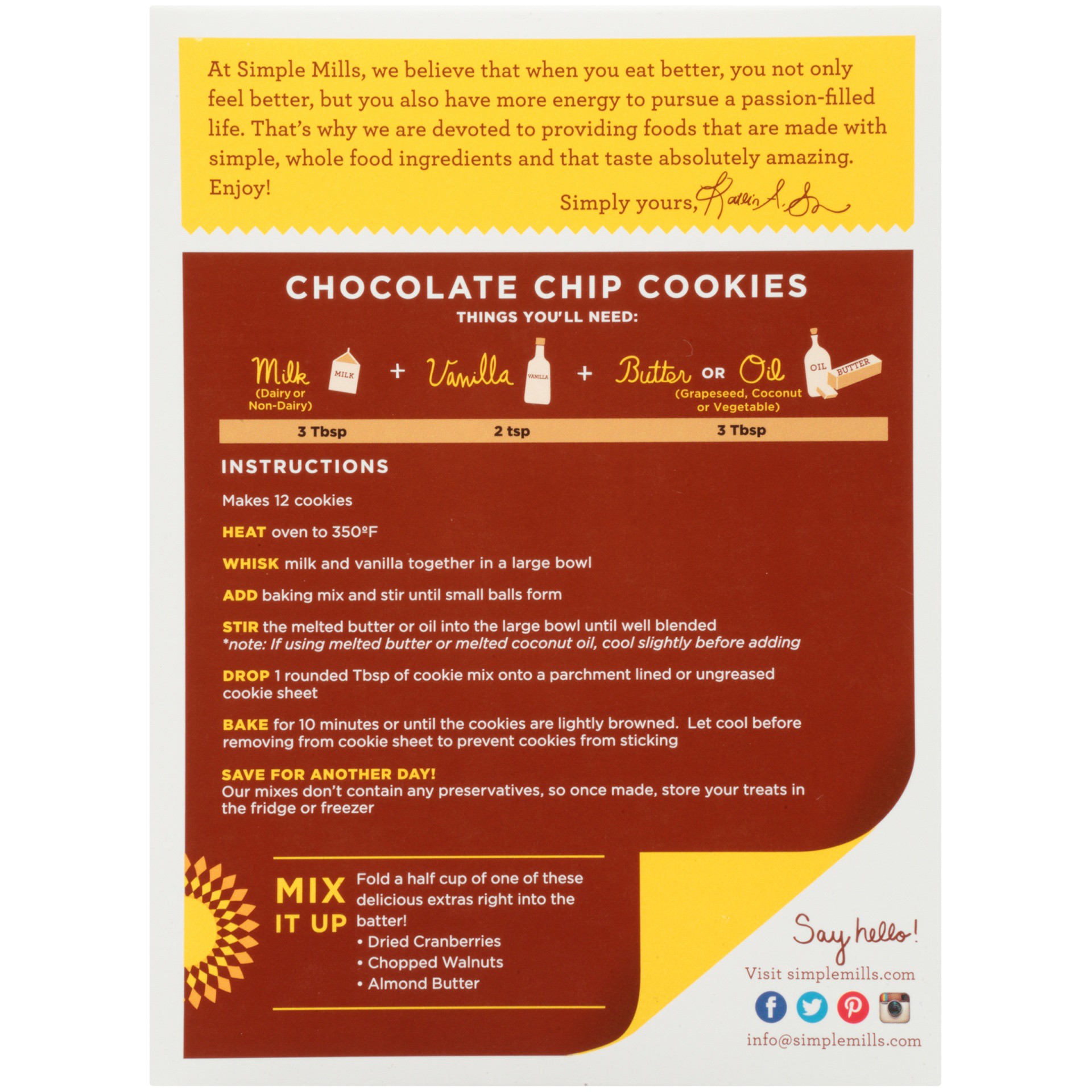 slide 3 of 8, Simple Mills Almond Flour Chocolate Chip Cookie Baking Mix 9.4 oz, 9.4 oz