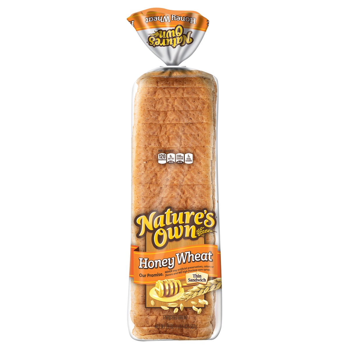 slide 1 of 13, Nature's Own Enriched Thin Sandwich Honey Wheat Bread 20 oz, 20 oz