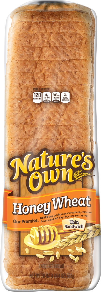 slide 5 of 13, Nature's Own Enriched Thin Sandwich Honey Wheat Bread 20 oz, 20 oz