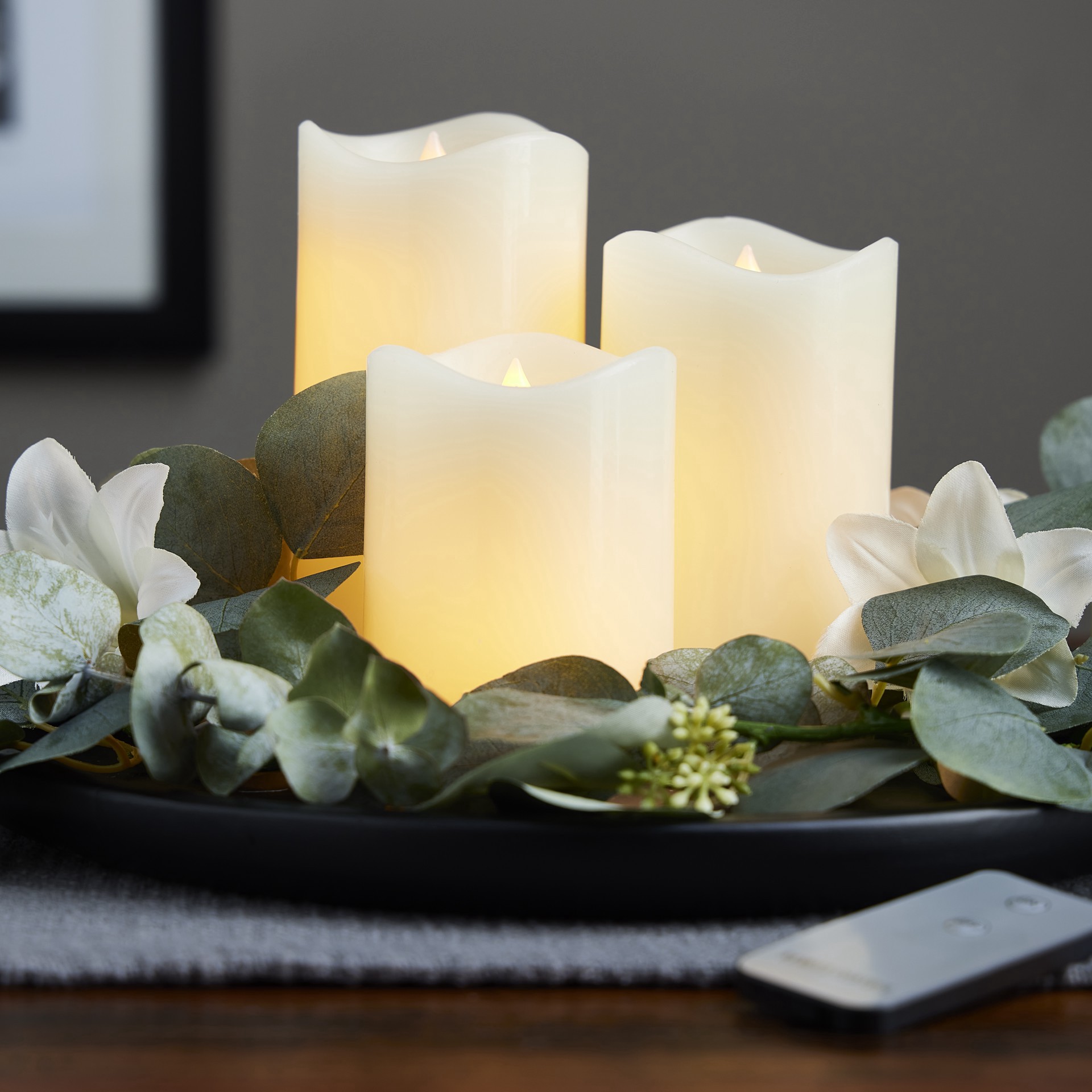 slide 2 of 4, Led Flame Pillar Candle Set By Ashland, includes 3 candles