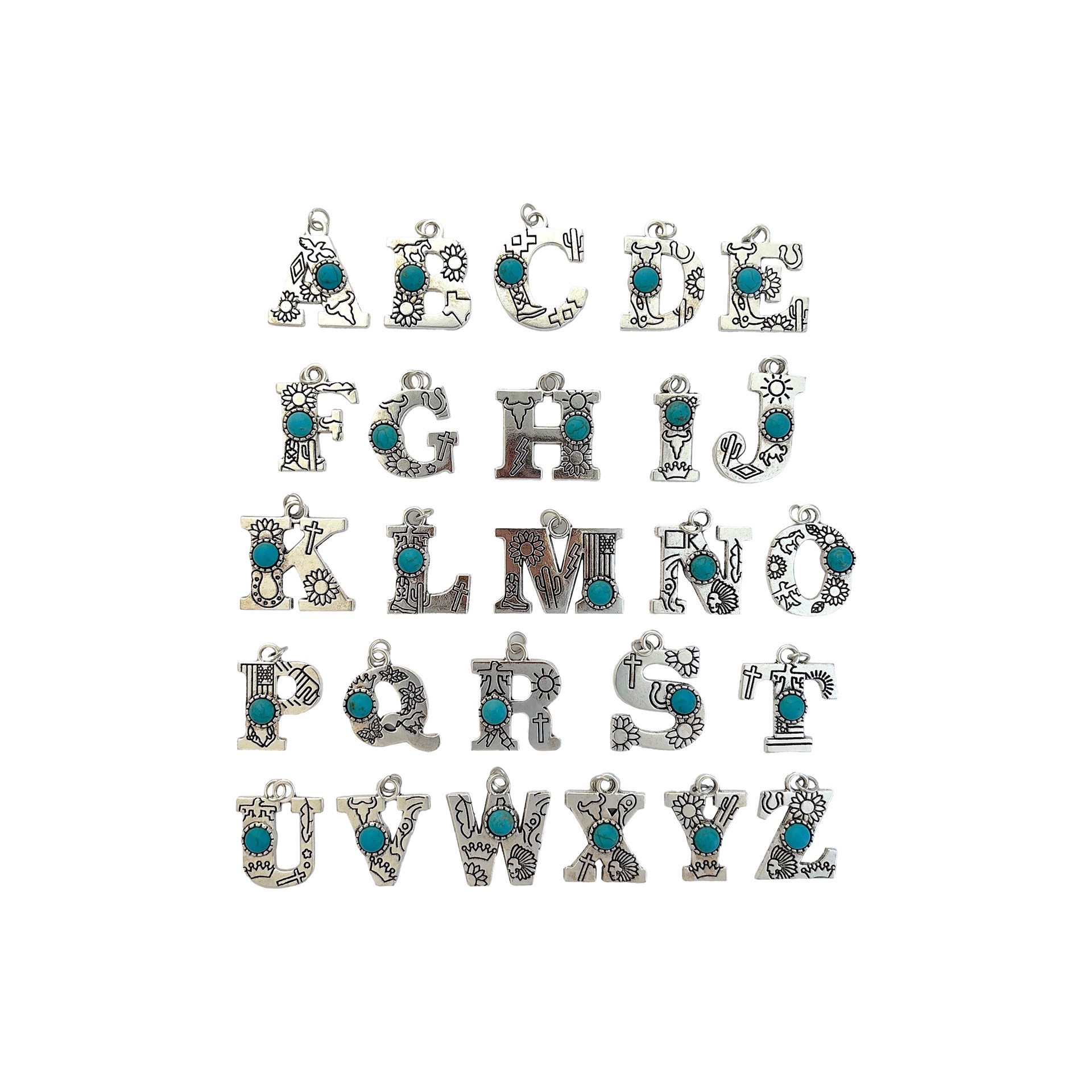 slide 2 of 3, Blue Moon Studio Silver-Colored Western Alphabet Charm Set, 26 letters