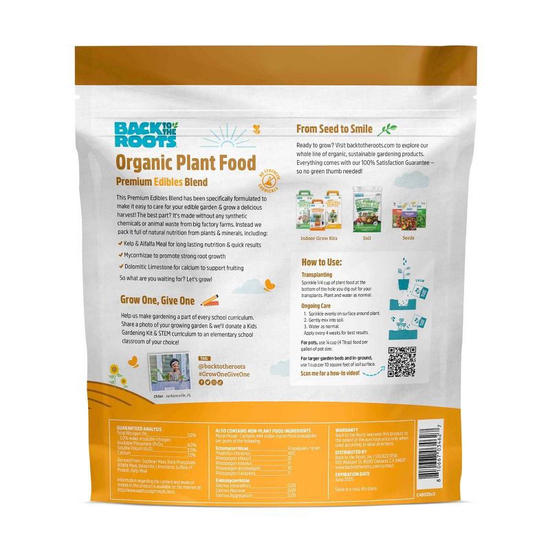 slide 3 of 7, Back to the Roots 1.5lb Organic Plant Food Edibles Premium Blend, 1.5 lb