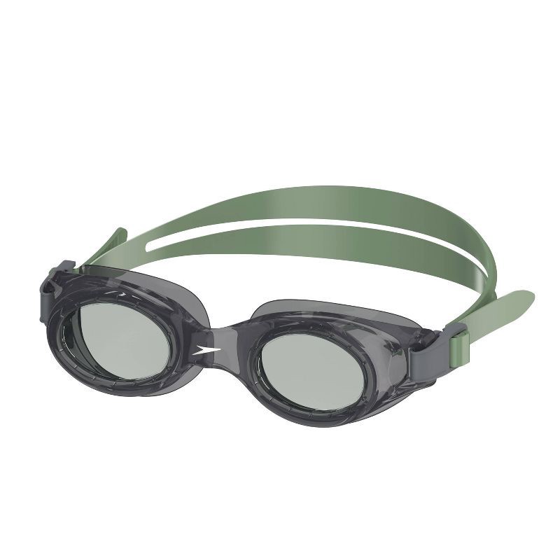 slide 1 of 4, Speedo Adult Boomerang Swim Goggles - Black/Steel: Anti-Fog & Adjustable Strap, 1 ct