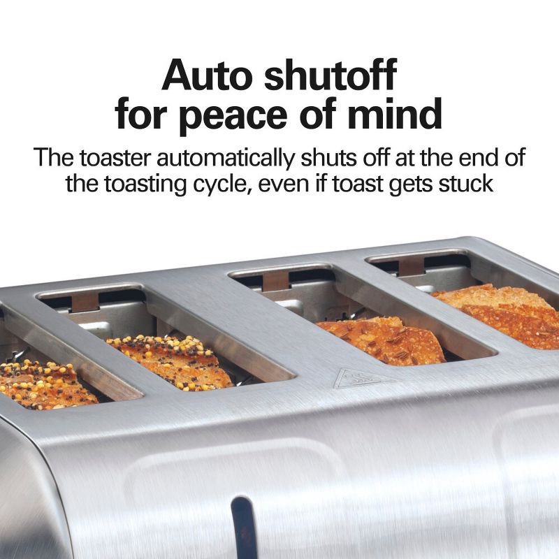 slide 9 of 11, Hamilton Beach 4 Slice Toaster Brushed Stainless Steel - 24714: Automatic Shut-Off, 1500W, Double Toaster, Silver, 1 ct
