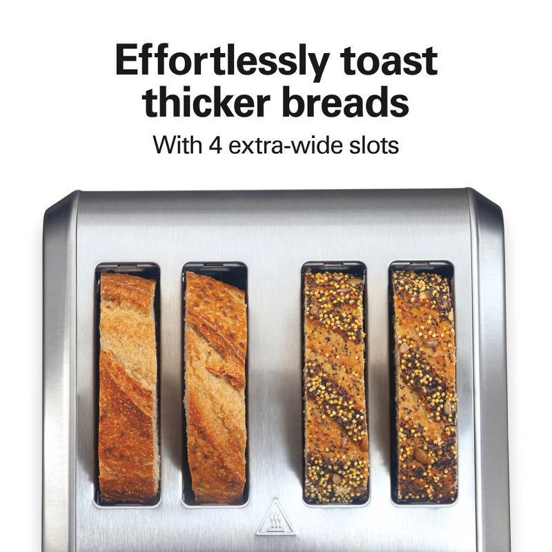 slide 10 of 11, Hamilton Beach 4 Slice Toaster Brushed Stainless Steel - 24714: Automatic Shut-Off, 1500W, Double Toaster, Silver, 1 ct