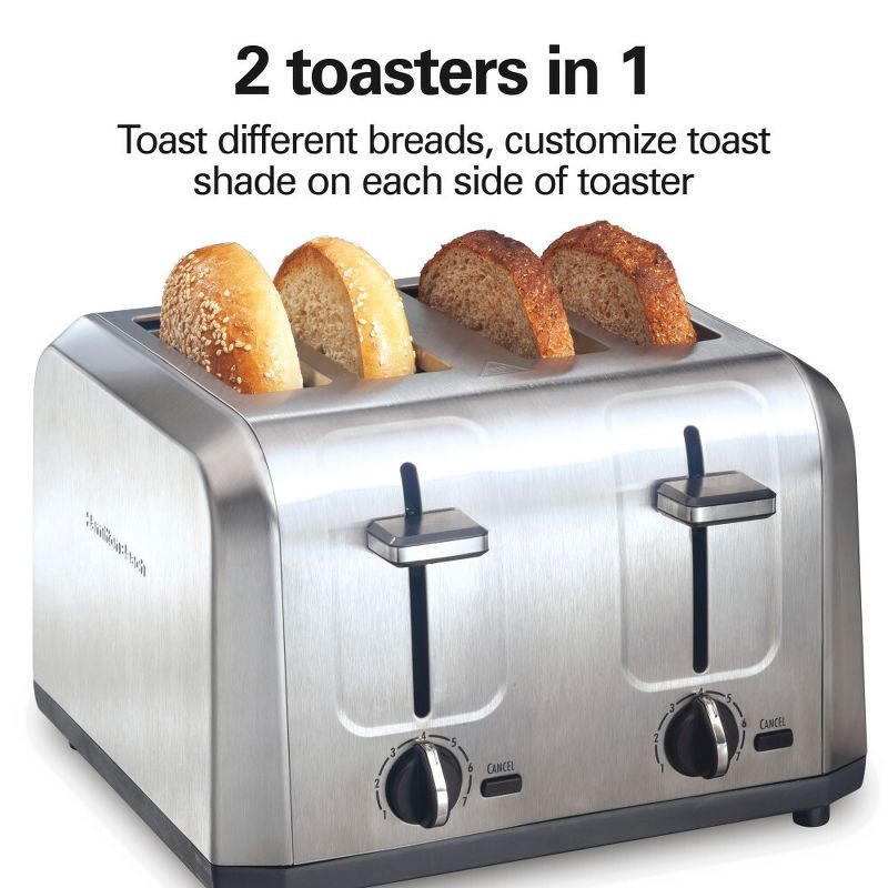 slide 11 of 11, Hamilton Beach 4 Slice Toaster Brushed Stainless Steel - 24714: Automatic Shut-Off, 1500W, Double Toaster, Silver, 1 ct