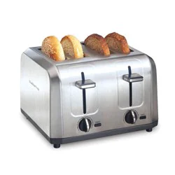 Hamilton Beach 4 Slice Toaster Brushed Stainless Steel - 24714: Automatic Shut-Off, 1500W, Double Toaster, Silver