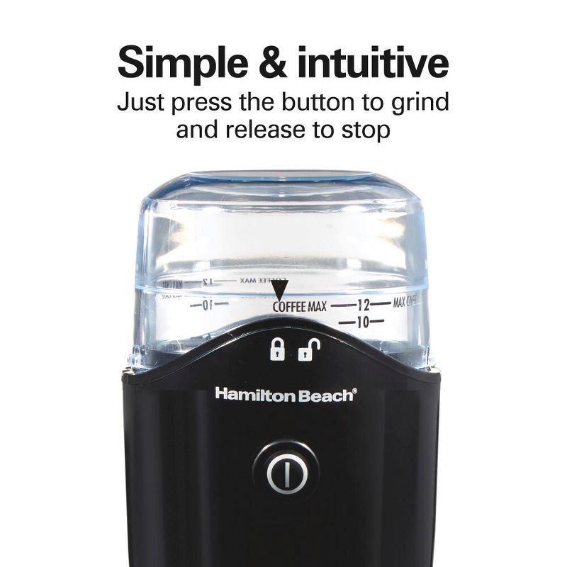 slide 4 of 10, Hamilton Beach Coffee Grinder Black - 80410: Electric Blade Grinder for Coffee Beans, Medium Grind, 12 Cup Capacity, 1 ct