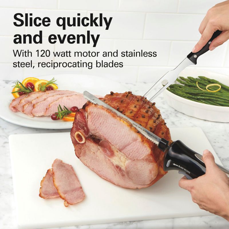 slide 3 of 9, Hamilton Beach Electric Knife Carving Set Black - 74277: Turkey Carving Knife with Carving Fork, Dishwasher-Safe Parts, 1 ct