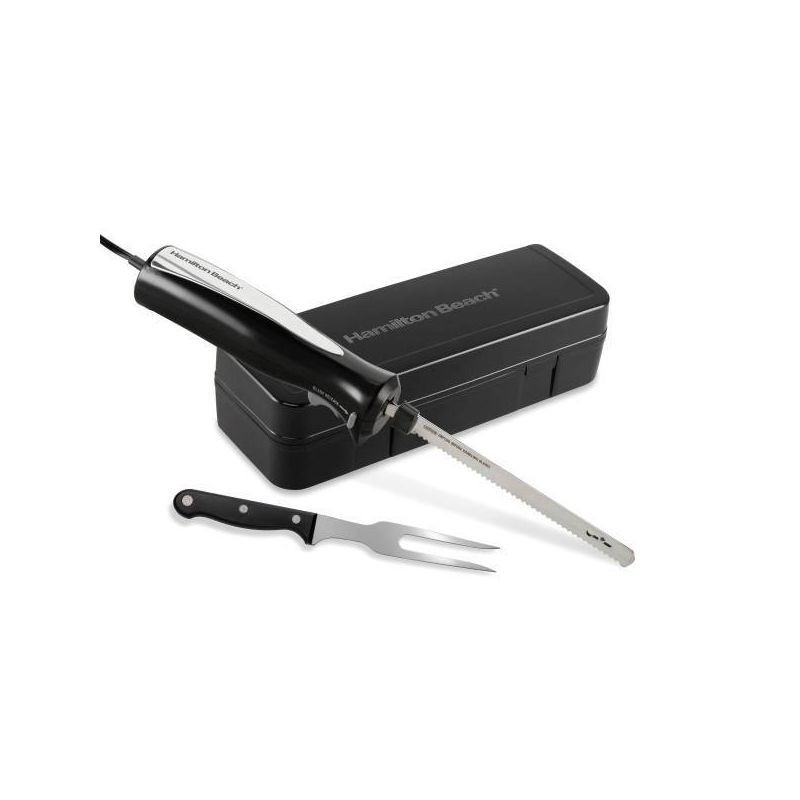 slide 1 of 8, Hamilton Beach Electric Knife Carving Set Black - 74277: Turkey Carving Knife with Carving Fork, Dishwasher-Safe Parts, 1 ct