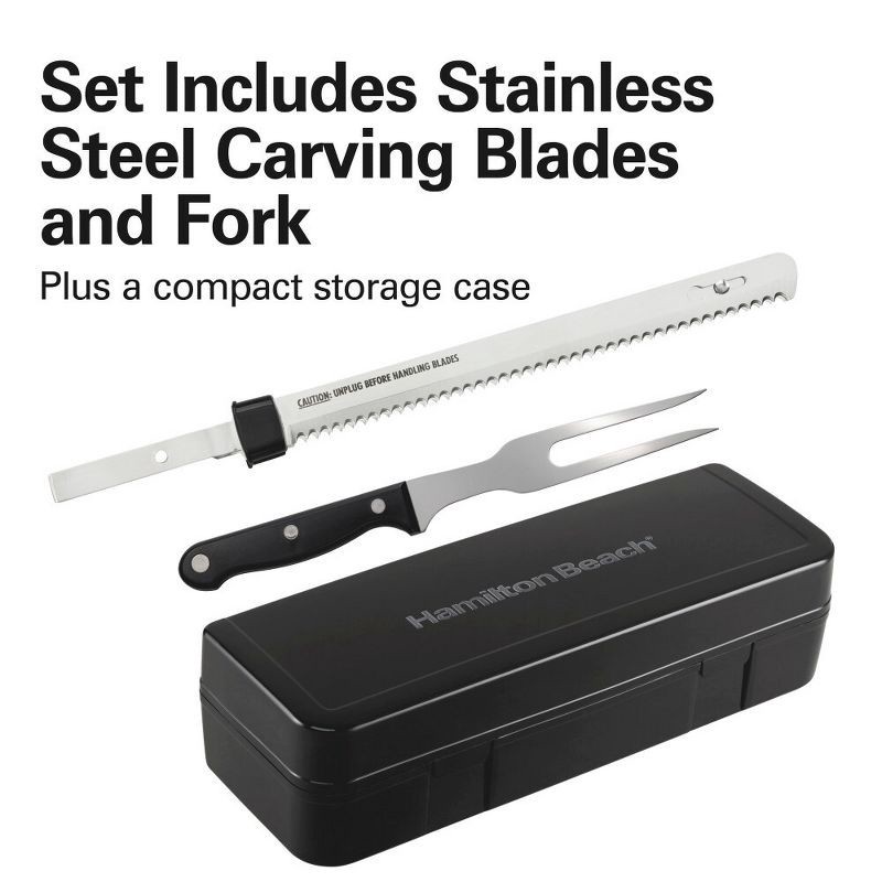 slide 5 of 9, Hamilton Beach Electric Knife Carving Set Black - 74277: Turkey Carving Knife with Carving Fork, Dishwasher-Safe Parts, 1 ct