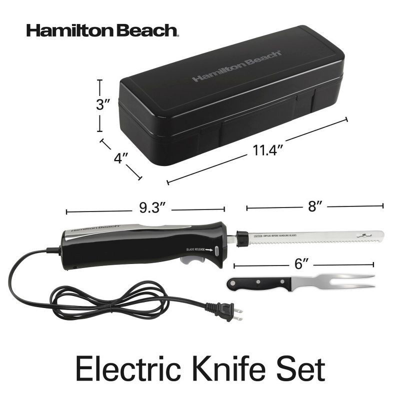slide 7 of 9, Hamilton Beach Electric Knife Carving Set Black - 74277: Turkey Carving Knife with Carving Fork, Dishwasher-Safe Parts, 1 ct
