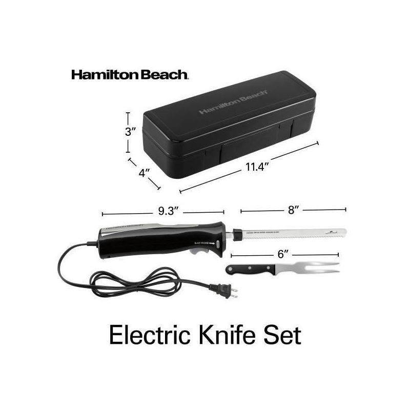 slide 8 of 8, Hamilton Beach Electric Knife Carving Set Black - 74277: Turkey Carving Knife with Carving Fork, Dishwasher-Safe Parts, 1 ct