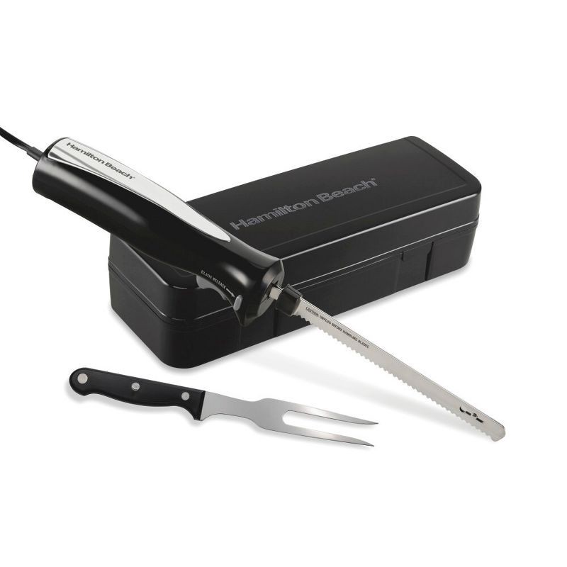 slide 1 of 9, Hamilton Beach Electric Knife Carving Set Black - 74277: Turkey Carving Knife with Carving Fork, Dishwasher-Safe Parts, 1 ct