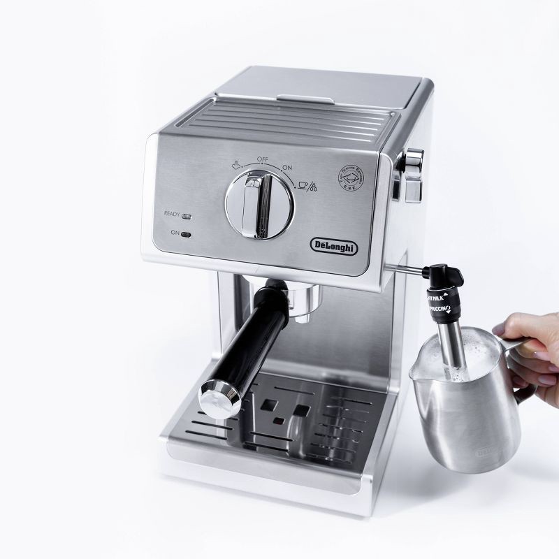 slide 4 of 10, DeLonghi De'Longhi 15 Bar Pump Espresso Machine - ECP3630: Silver, Adjustable Cup Shelf, Milk Frother, Removable Water Reservoir, 1 ct