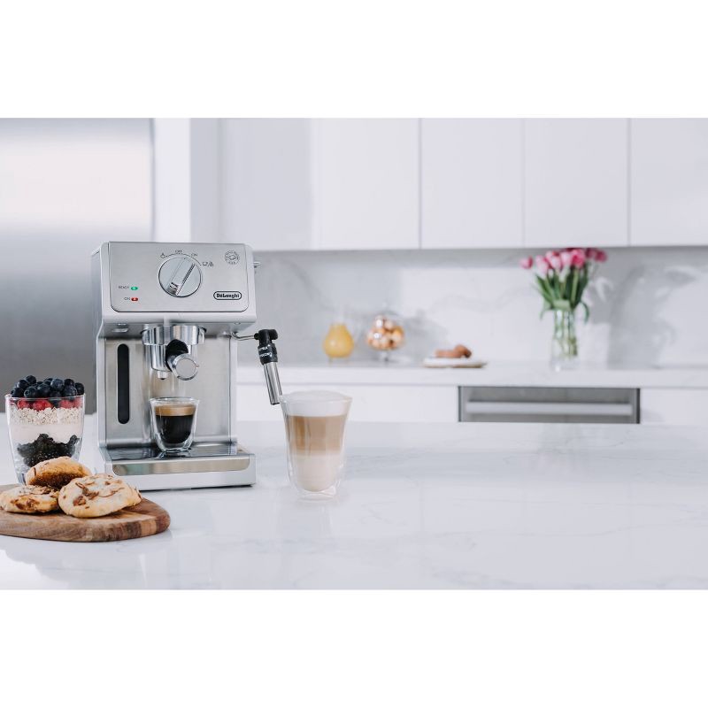 slide 6 of 10, DeLonghi De'Longhi 15 Bar Pump Espresso Machine - ECP3630: Silver, Adjustable Cup Shelf, Milk Frother, Removable Water Reservoir, 1 ct