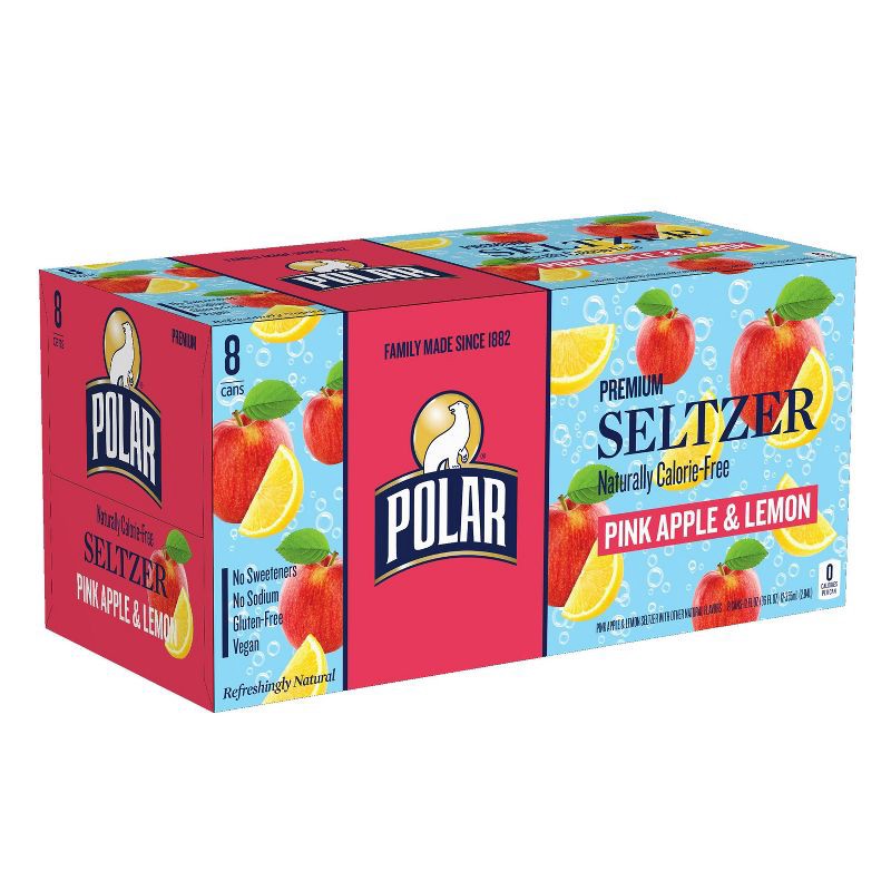 slide 1 of 3, Polar Beverages Polar Pink Apple and Lemon Seltzer Water - 8pk/12 fl oz Cans, 8 ct; 12 fl oz