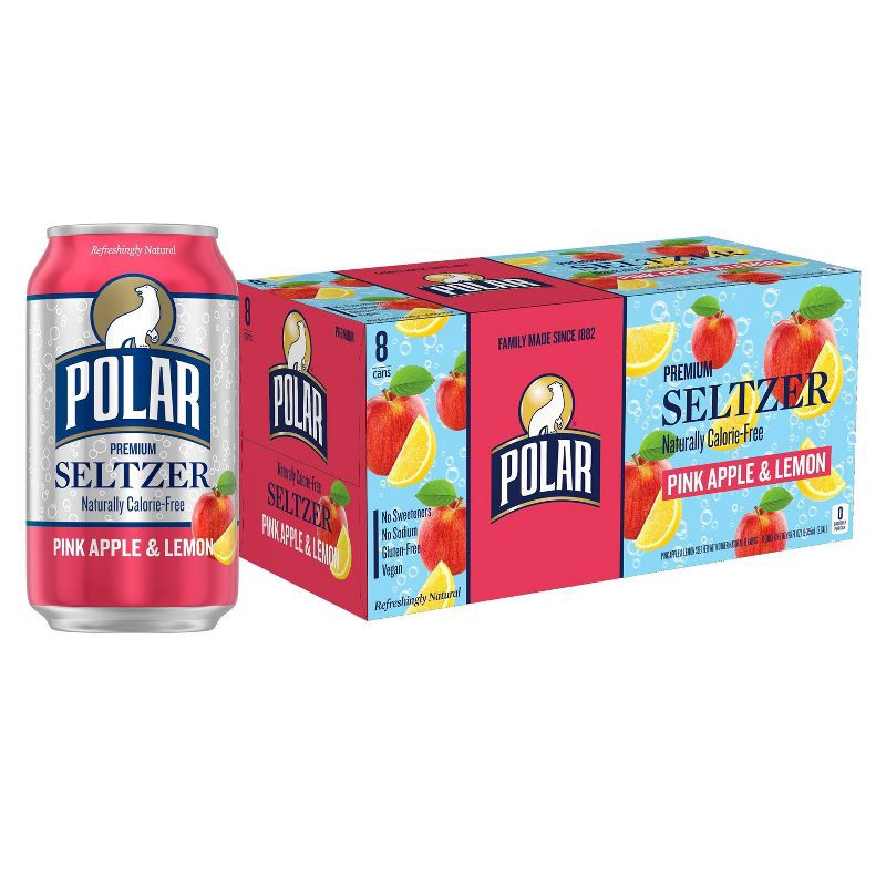 slide 1 of 6, Polar Beverages Polar Pink Apple and Lemon Seltzer Water - 8pk/12 fl oz Cans, 8 ct; 12 fl oz