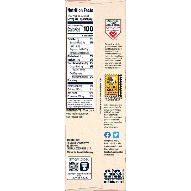 slide 5 of 5, Quaker Instant Oatmeal Original - 10ct/9.8oz, 10 ct, 9.8 oz