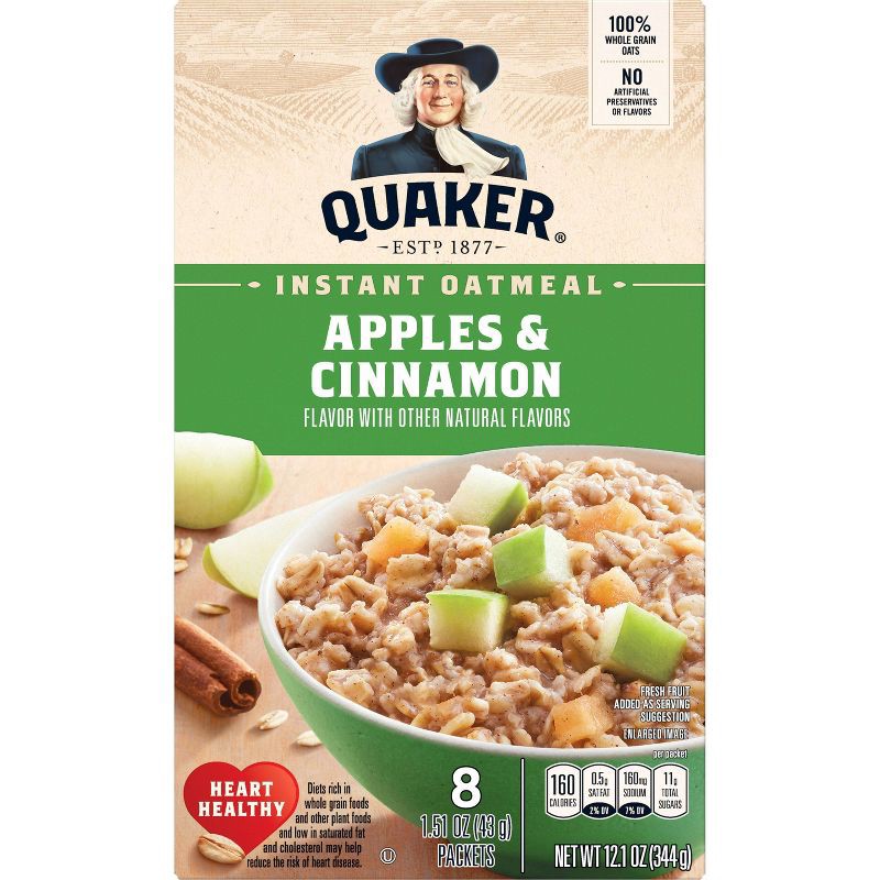 slide 2 of 8, Quaker Instant Oatmeal Apple Cinnamon - 8ct/12.1oz, 8 ct; 12.1 oz