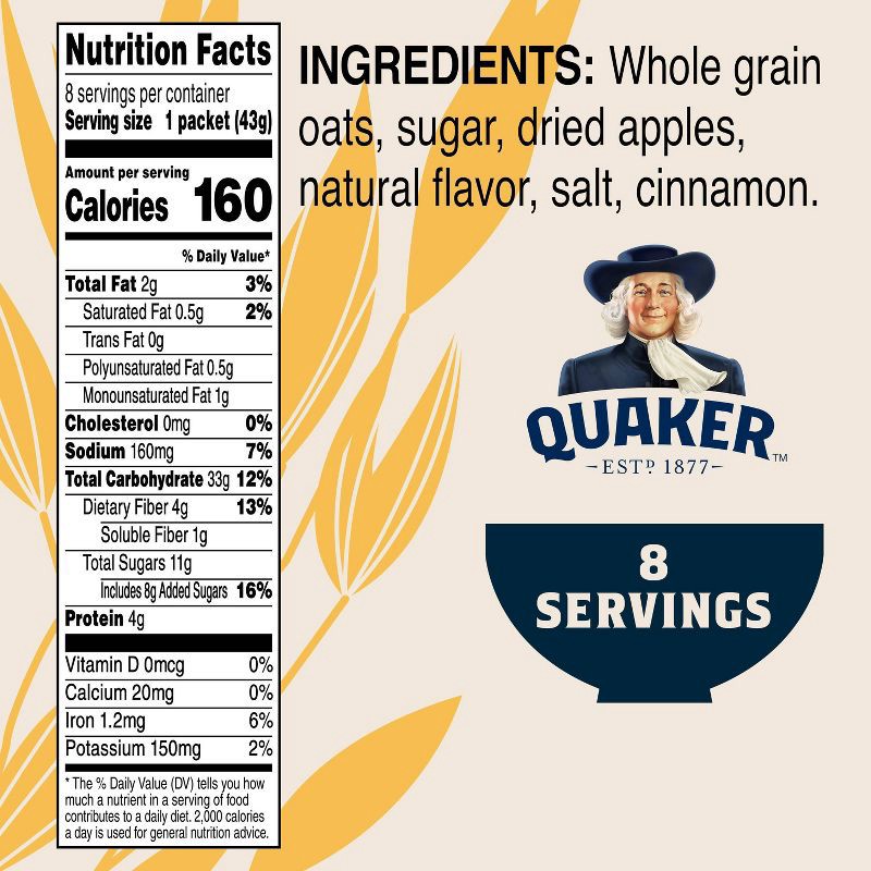 slide 4 of 8, Quaker Instant Oatmeal Apple Cinnamon - 8ct/12.1oz, 8 ct; 12.1 oz