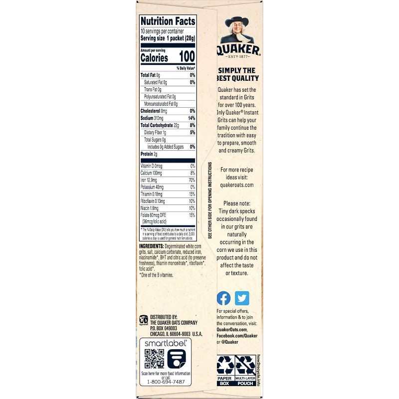 slide 5 of 5, Quaker Instant Grits Plain - 10ct/9.8oz, 10 ct, 9.8 oz