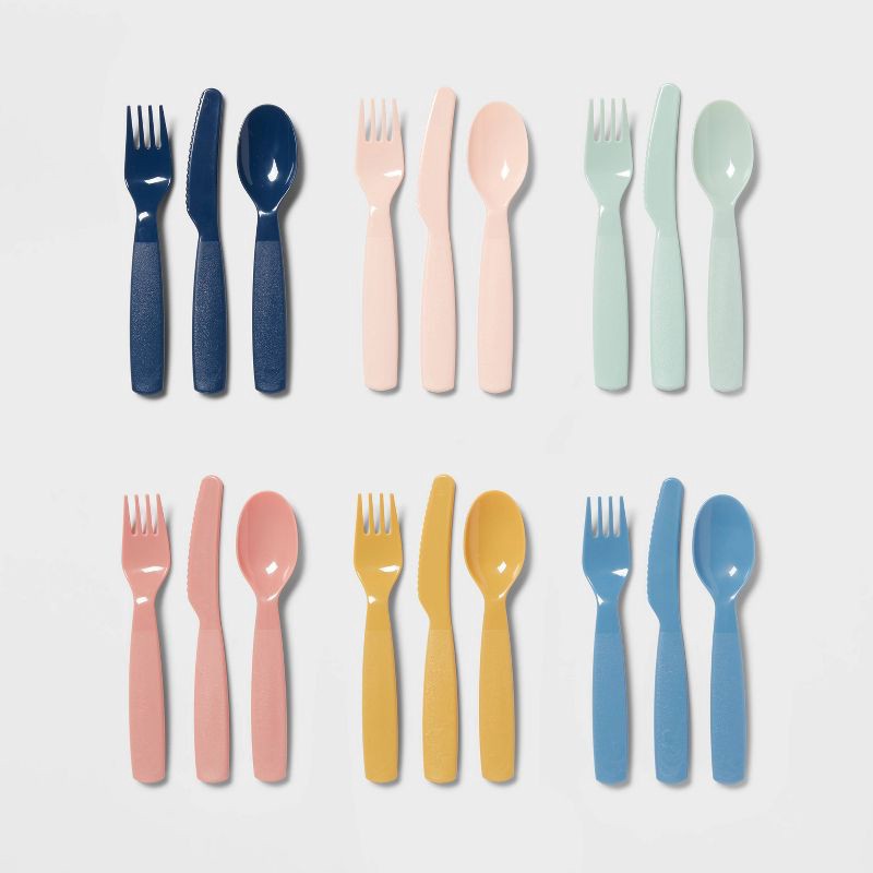 slide 1 of 3, 18pc Plastic Kids' Silverware Set - Pillowfort™, 18 ct