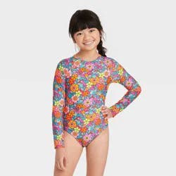 Girls' Retro Row Rash Guard One Piece Swimsuit - Cat & Jack™️ S