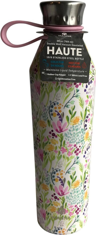 slide 1 of 1, Manna Organics Haute Bottle - Pink Flowers, 26 oz