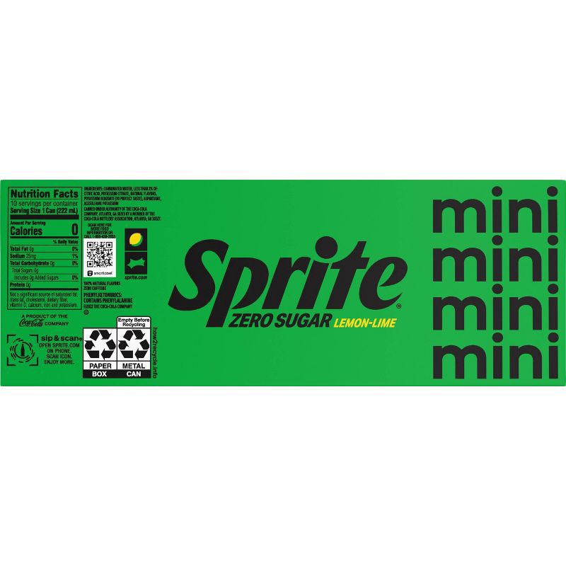 slide 5 of 5, Sprite Zero Sugar Soda - 10pk/7.5 fl oz Mini-Cans, 10 ct; 7.5 fl oz