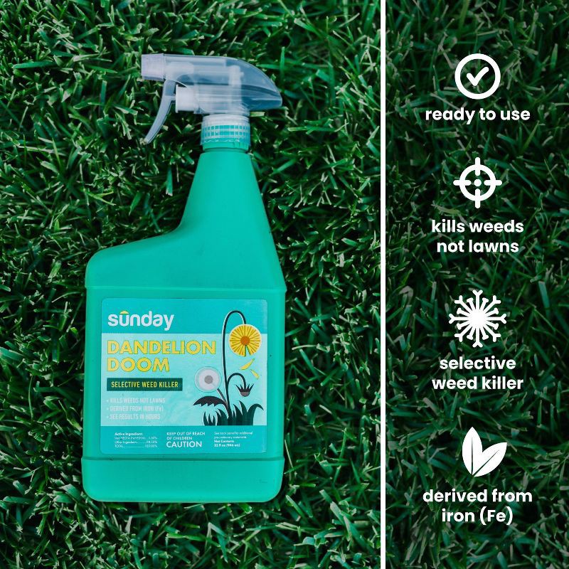 slide 3 of 7, Sunday 32oz Dandelion Doom Herbicide Spot Treatment, 32 oz