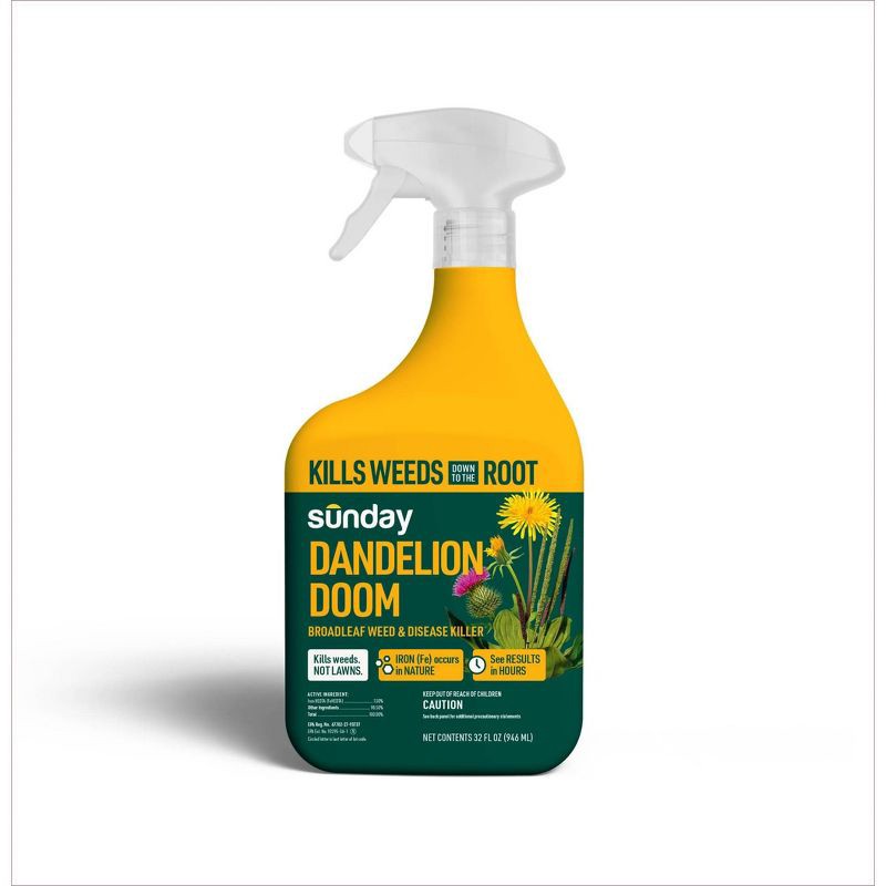 slide 1 of 8, Sunday 32oz Dandelion Doom Herbicide Spot Treatment, 32 oz