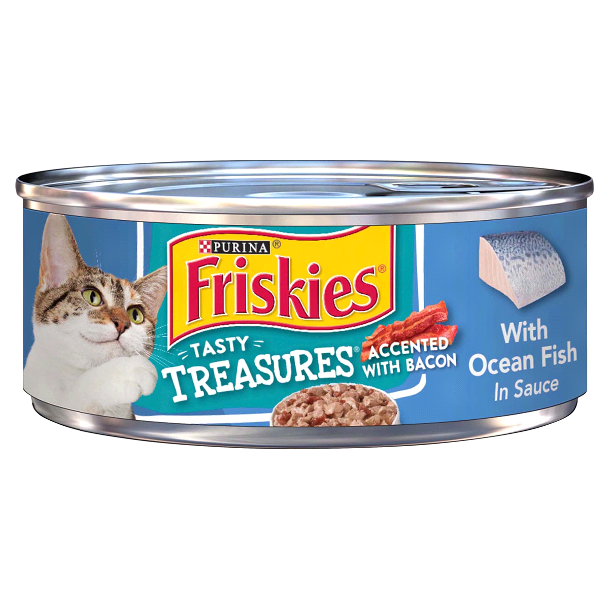 slide 1 of 1, Friskies Tasty Treasures - Ocean Fish In Sauce With Bacon, 5.5 oz