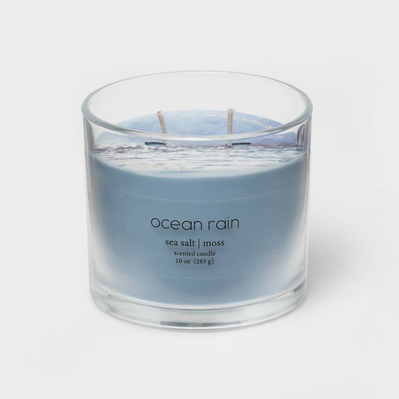 slide 1 of 1, 10oz Glass Jar 2-Wick Ocean Rain Candle Light Blue - Room Essentials, 10 oz