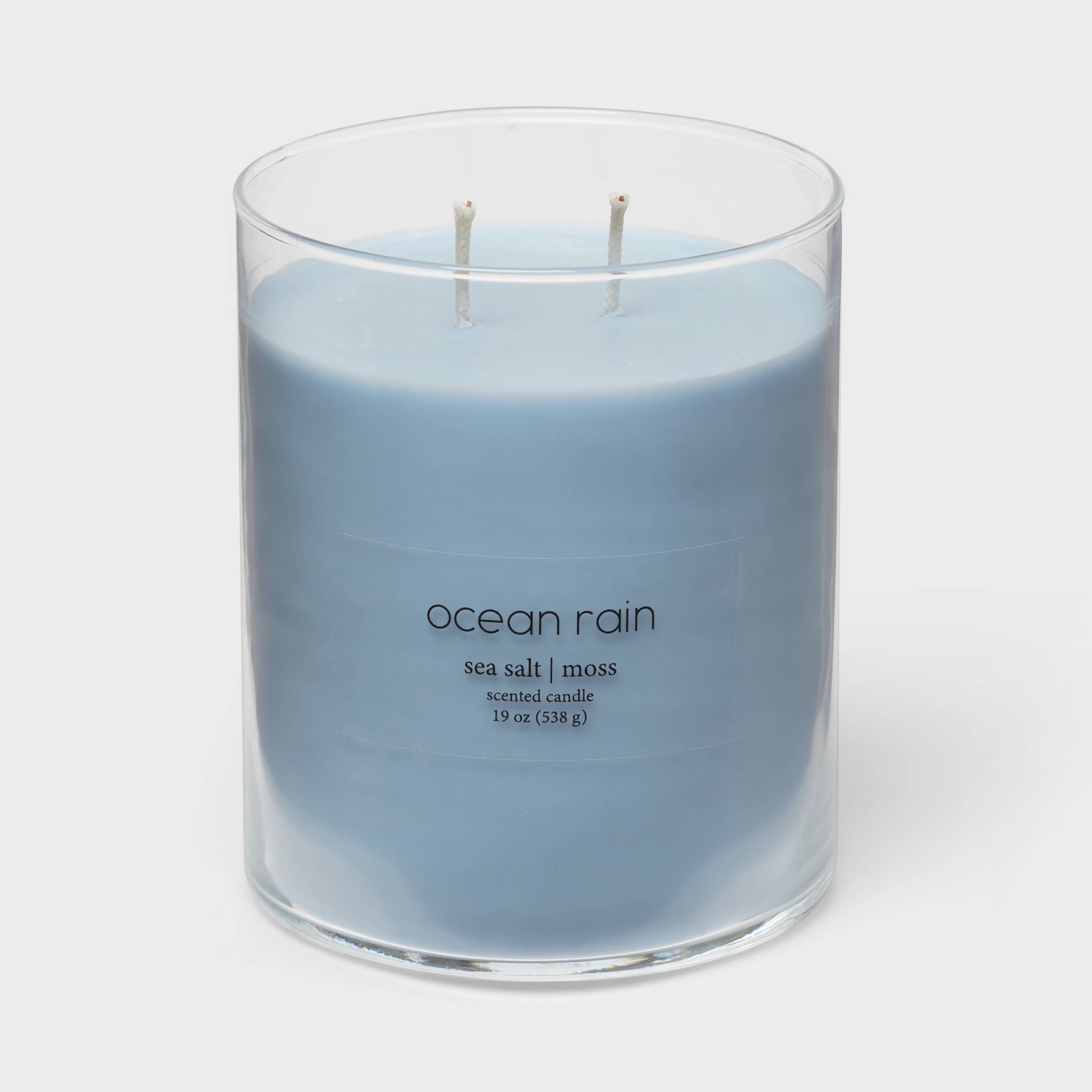 slide 3 of 4, 19oz Glass Jar 2-Wick Ocean Rain Candle Light Blue - Room Essentials, 19 oz
