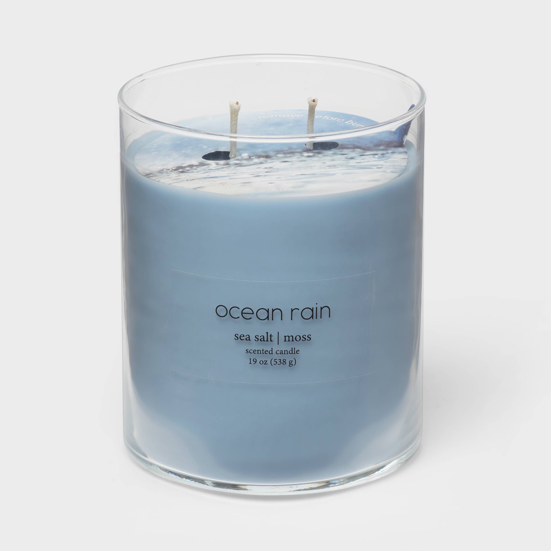 slide 1 of 4, 19oz Glass Jar 2-Wick Ocean Rain Candle Light Blue - Room Essentials, 19 oz