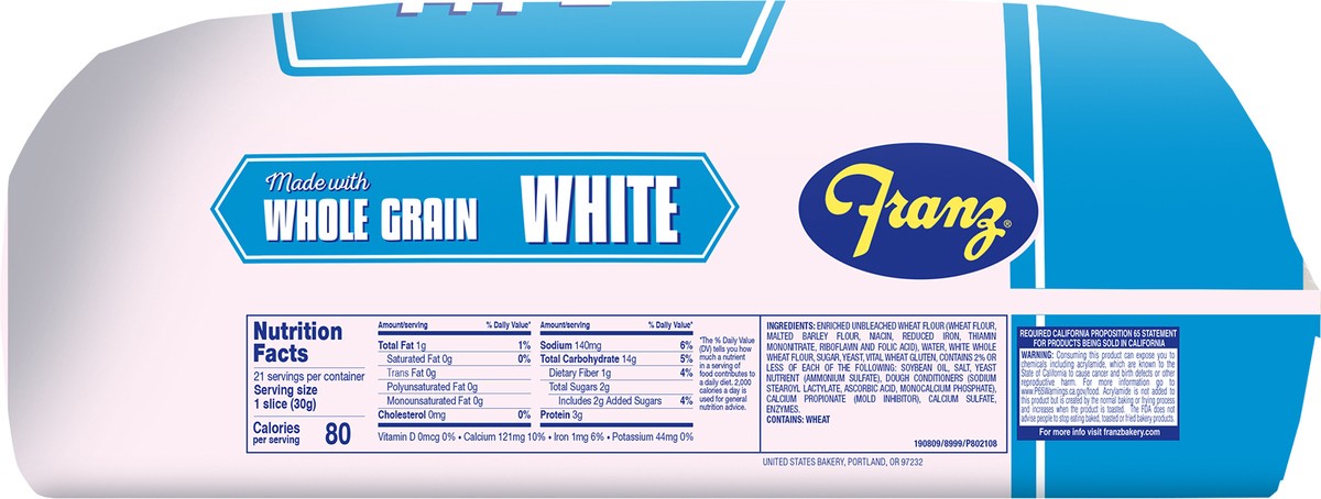 slide 4 of 6, Franz Whole Grain White Sandwich Bread 22.5oz, 22.5 oz