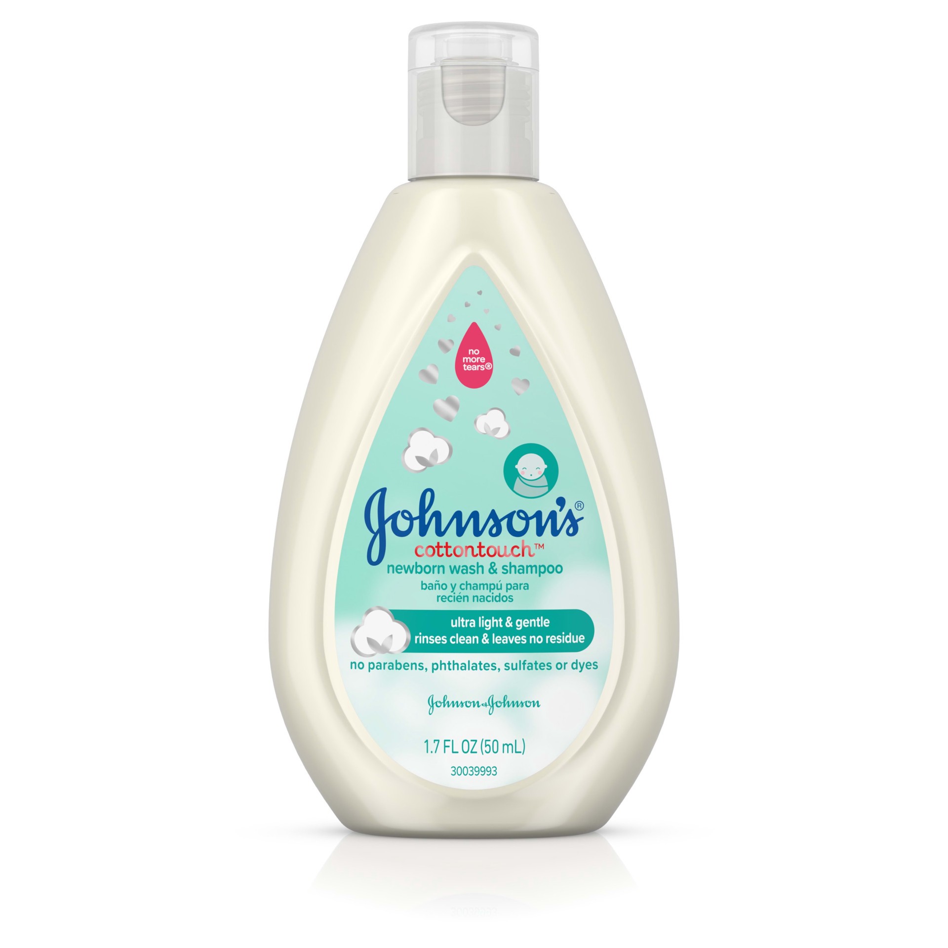 slide 5 of 5, Johnson's CottonTouch Newborn Baby Wash & Shampoo with No More Tears, Hypoallergenic and Paraben-Free Moisturization for Sensitive Skin, Made with Real Cotton, 1.7 fl oz