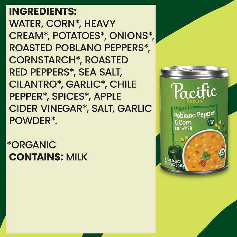 slide 4 of 11, Pacific Foods Organic Gluten Free Poblano Pepper & Corn Chowder Soup - 16.3oz, 16.3 oz