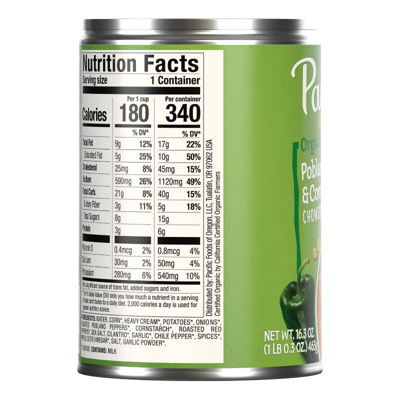slide 11 of 11, Pacific Foods Organic Gluten Free Poblano Pepper & Corn Chowder Soup - 16.3oz, 16.3 oz