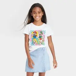 Girls'Nintendo Super Mario Short Sleeve Graphic T-Shirt - White L: Tween Cotton Blend, Princess Peach & Luigi Print