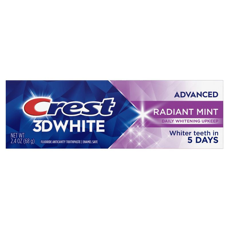 slide 8 of 11, Crest 3D White Advanced Teeth Whitening Toothpaste, Radiant Mint - Trial Size - 2.4oz, 2.4 oz
