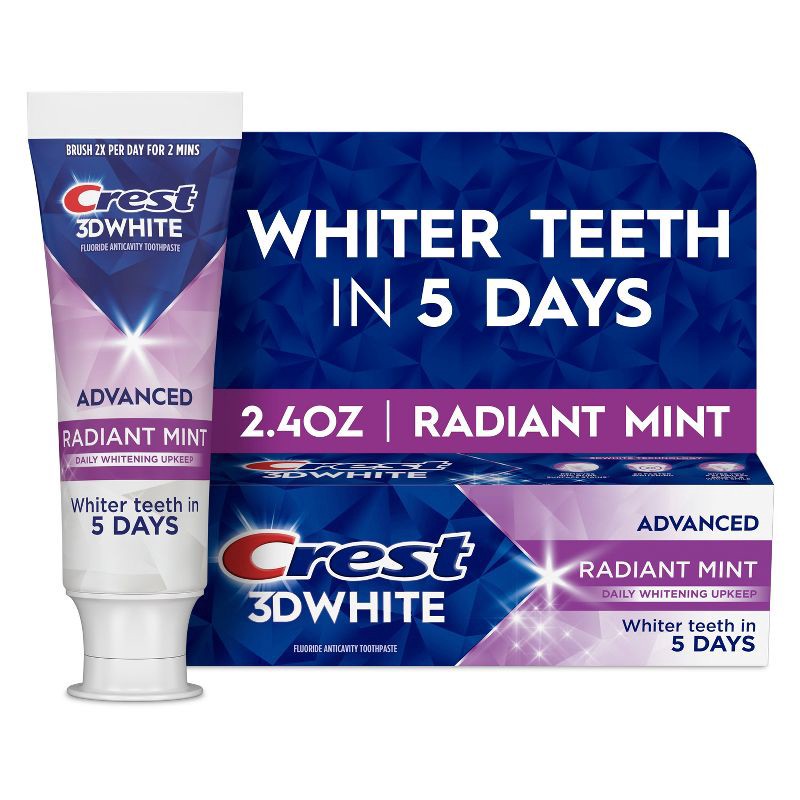 slide 11 of 11, Crest 3D White Advanced Teeth Whitening Toothpaste, Radiant Mint - Trial Size - 2.4oz, 2.4 oz