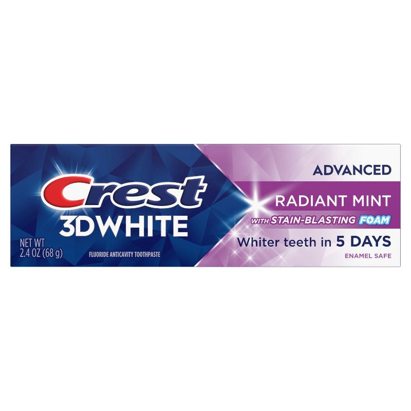 slide 12 of 15, Crest 3D White Advanced Teeth Whitening Toothpaste, Radiant Mint - Trial Size - 2.4oz, 2.4 oz